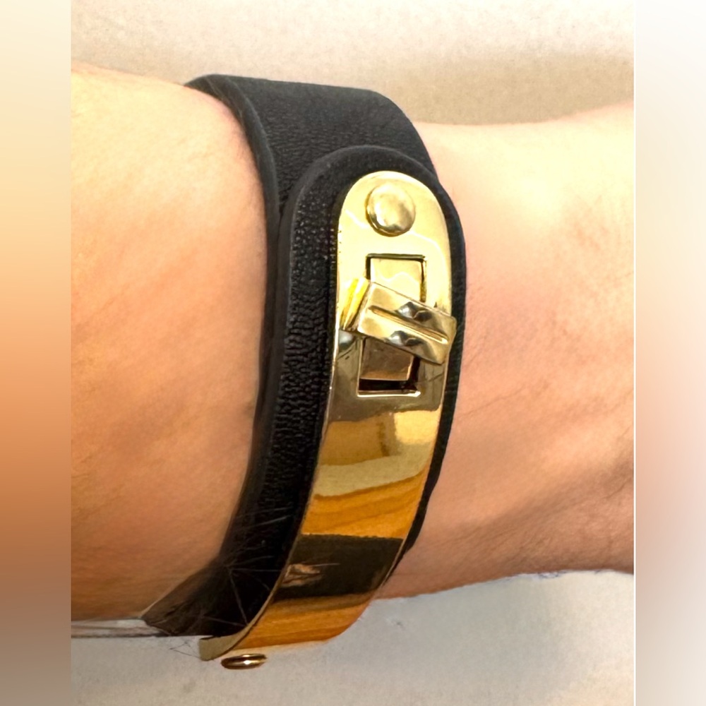 Express Gold and Black Leather Cuff
